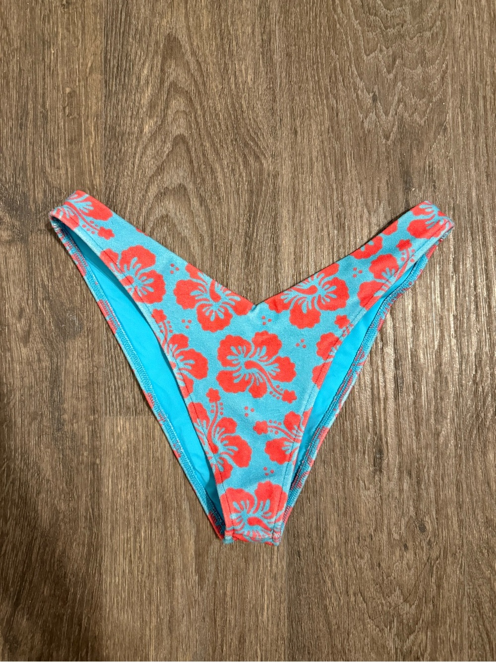 Frankie's Bikinis Turquoise & Coral Floral V-Cut Bikini Bottom